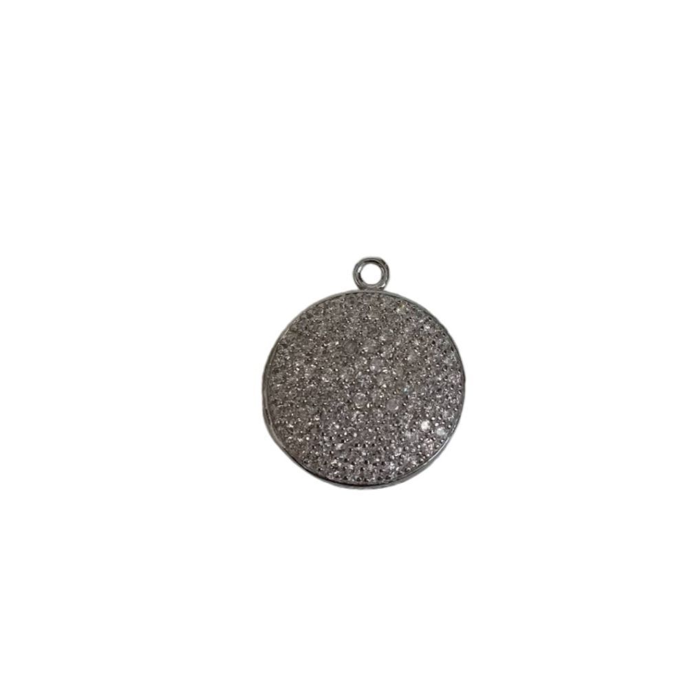 Silver Tone Metal Rhinestone Encrusted Round Engraved Rose Flower Locket Pendant